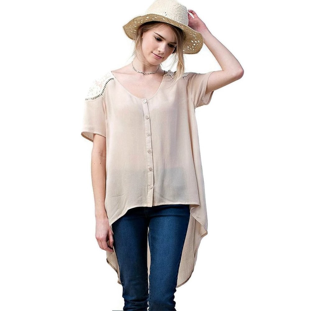 Kori America Lace Shoulder Blouse, Mocha